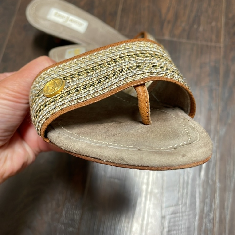 Eric Javits Tan and Gold Woven Slide Sandals - Picture 4 of 12